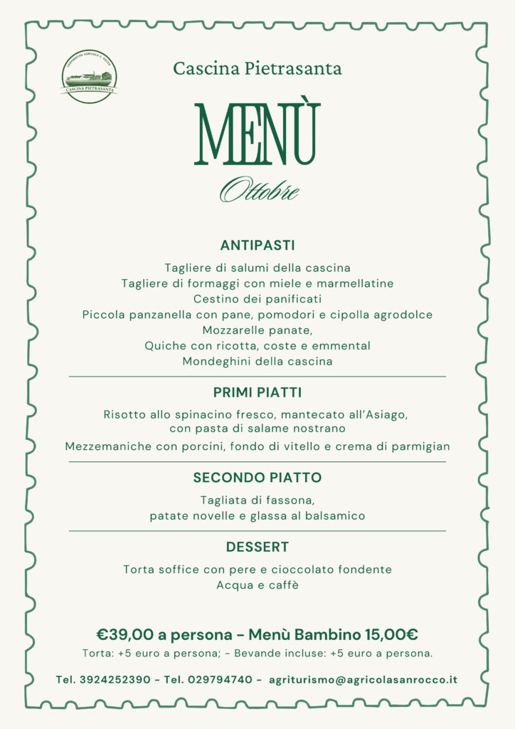 Cascina pietrasanta agriturismo milano menu ottobre